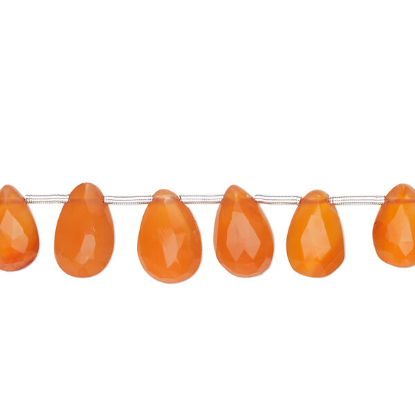 Carnelian 1pkg1, hand-cut top-drilled faceted puffed teardrop bead 4 inch graduated 6x4mm-10x7mm image number 0