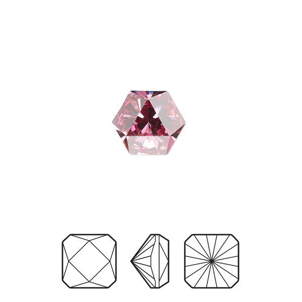 Fancy stone 2pk rose foil back, Crystal Passions® 10.8x9.4mm prismatic hexagon 4699 image number 0