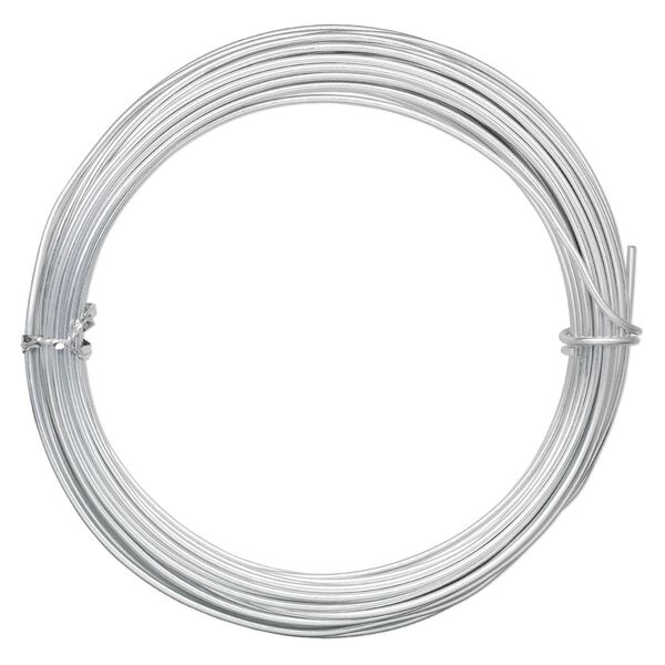 Wire, anodized aluminum, silver, 2mm round, 12 gauge. Sold per pkg of 45 feet. image number 0