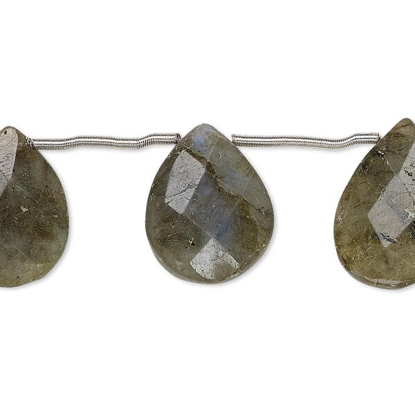 Labradorite 1pkg10, hand-cut top-drilled faceted puffed teardrop bead natural 17x12mm-21x16mm image number 0