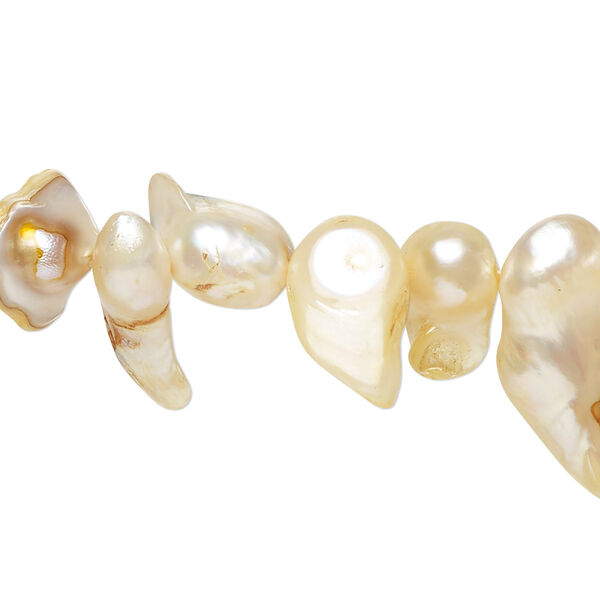 Bead, blister pearl shell (dyed), jonquil, 8x6mm-22x11mm top-drilled baroque with 0.4-0.6mm hole, Mohs hardness 2-1/2 to 4. Sold per 15-inch strand. image number 0