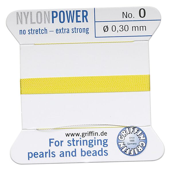 Thread, Griffin, nylon, yellow, size #0. Sold per 2-meter card (approximately 78 inches). image number 0