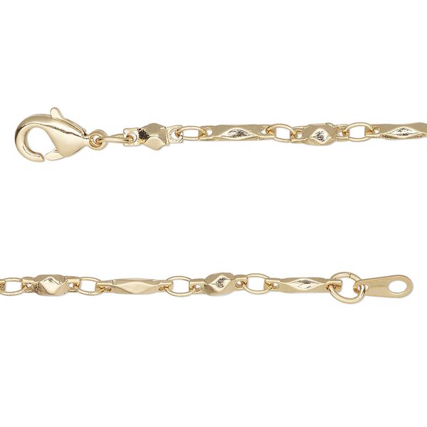 Chain, gold-finished brass, 3mm bar and link, 18 inches with lobster claw clasp. Sold individually. image number 0