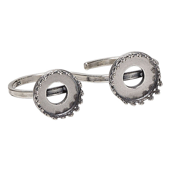 Ring, JBB Findings, antiqued sterling silver, 13mm wide double band with SS47 and 12mm rivoli bezel settings, size 7 and 8. Sold individually. image number 0