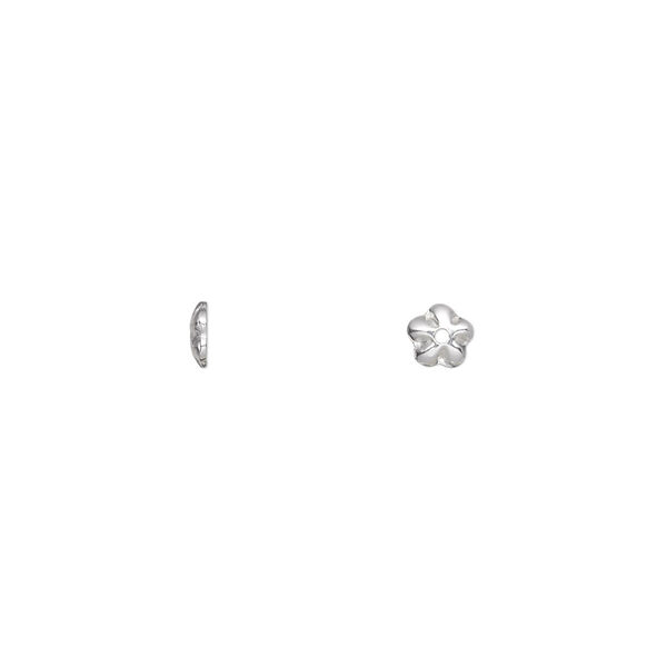 Bead cap, sterling silver, 4x1mm flower, fits 4-6mm bead. Sold per pkg of 20. image number 0