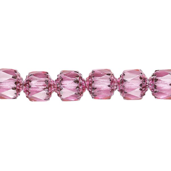 Bead, Czech glass, pink and metallic pink, 8mm round cathedral. Sold per 15-1/2" to 16" strand. image number 0