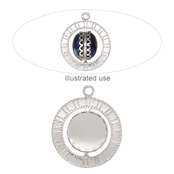 Focal, silver-finished "pewter" (zinc-based alloy), 33mm round with (2) 18mm revolving round settings. Sold individually. image number 0