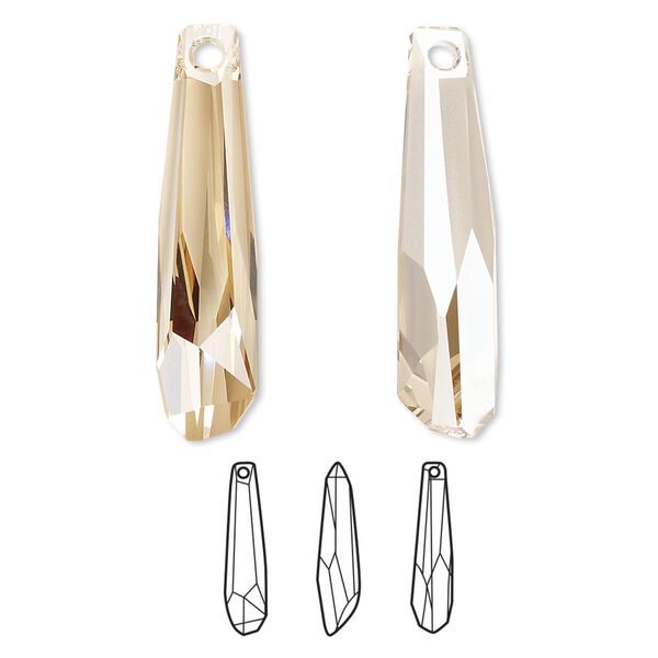 Focal 12pk crystal golden shadow V partially frosted, Swarovski® 30x7mm pendant crystalacite 6017/G image number 0