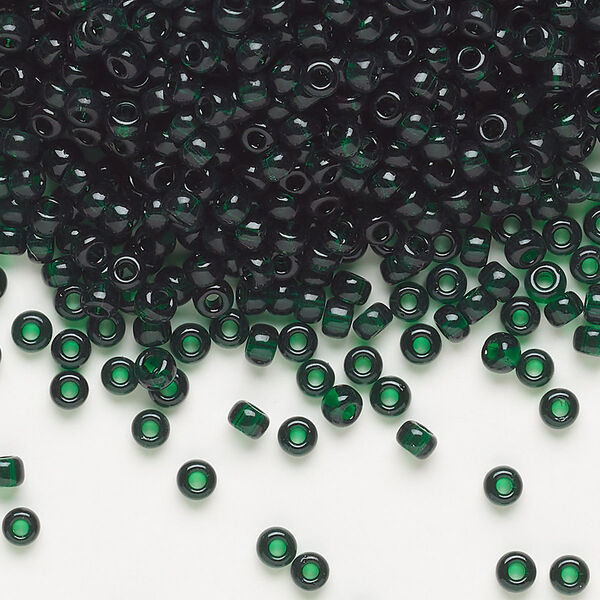 Seed bead, Miyuki, glass, pkg/250g, #8 rocaille, transparent emerald green (RR-156). image number 0
