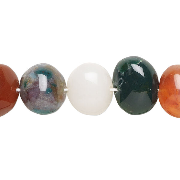 Bead, agate (natural / dyed / heated), multicolored, 12x9mm-15x10mm side-drilled domed oval, B grade, Mohs hardness 6-1/2 to 7. Sold per 16-inch strand. image number 0