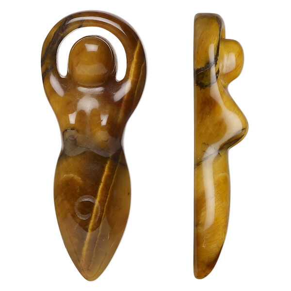 Tigereye 1pkg1, hand-cut undrilled 1-sided goddess focal natural B grade, 39x15mm-40x16mm image number 0