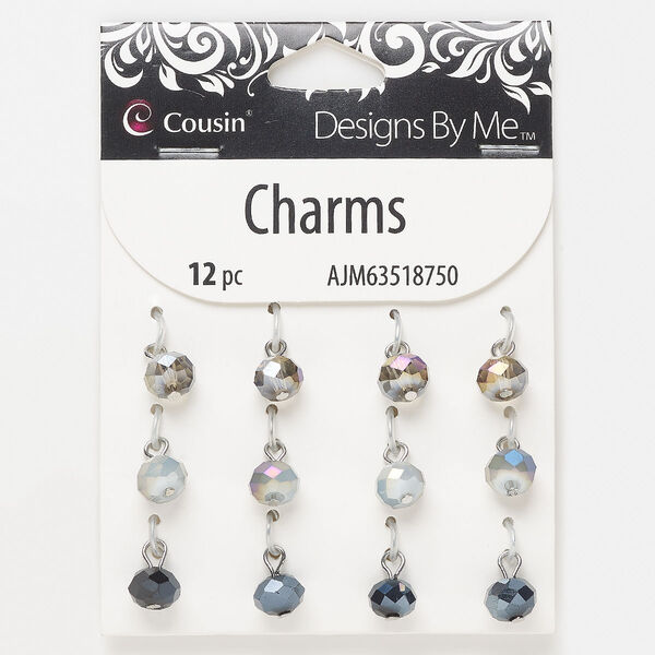 Drop, silver-finished steel and glass, metallic gold / grey / blue, 8 x 5.5mm rondelle. Sold per pkg of 12. image number 0