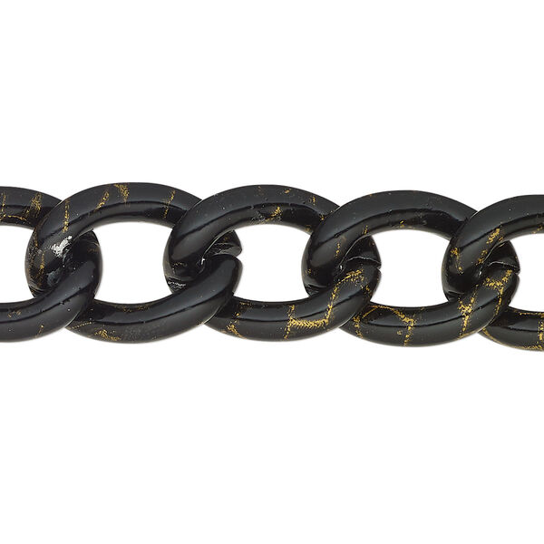 Chain, aluminum, black and gold, 12.8mm curb. Sold per pkg of 5 feet.. image number 0