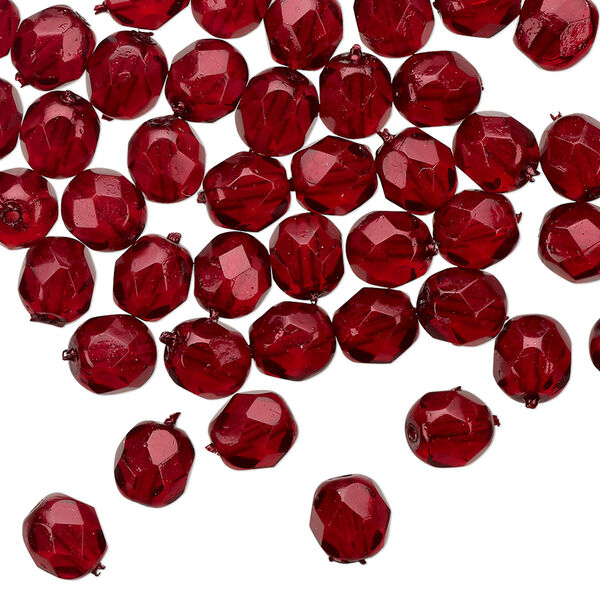 Bead 1pkg60 Czech fire-polished glass, 6mm faceted round, translucent dipped décor garnet red image number 0