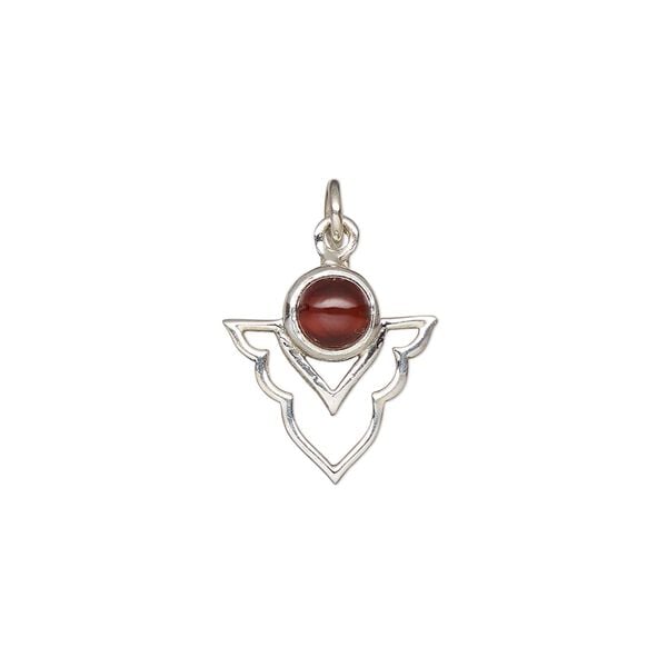 Garnet / sterling silver 1pkg1, antiqued open arrowhead drop natural 15.5x14mm image number 0
