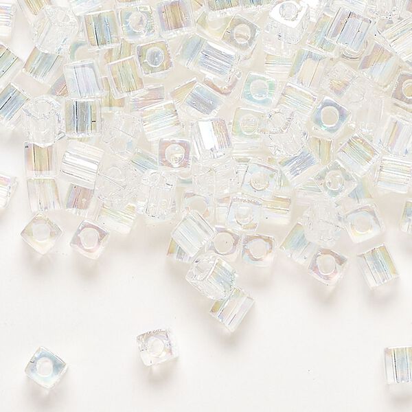 Seed bead, Miyuki, glass, pkg/25g, 3.5-3.7mm square, translucent rainbow clear (SB-250). image number 0