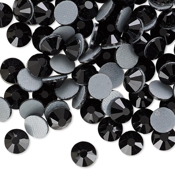 Flat back, hot-fix glass rhinestone, jet, 6.32-6.5mm faceted round, SS30. Sold per pkg of 144 (1 gross). image number 0