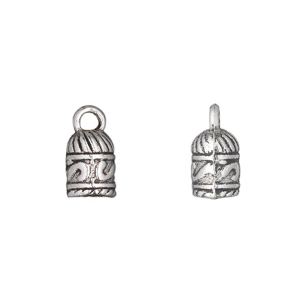 Cord end, glue-in, antique silver-plated "pewter" (zinc-based alloy), 10x7mm barrel, 5mm inside diameter. Sold per pkg of 20. image number 0