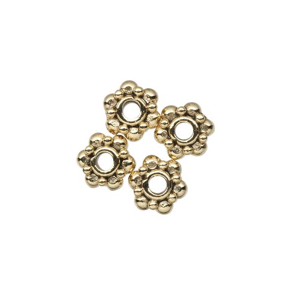 Bead, antique gold-plated pewter (tin-based alloy), 8x4.5mm beaded rondelle. Sold per pkg of 4. image number 0