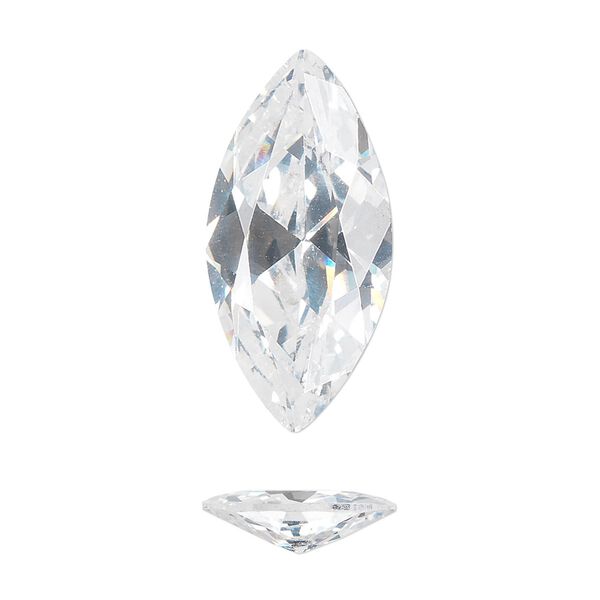 Gem, cubic zirconia, white, 14x7mm faceted marquise, Mohs hardness 8-1/2. Sold individually. image number 0