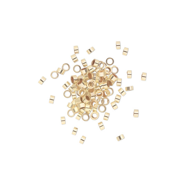 Crimp, 14Kt gold-filled, 2x1mm smooth tube. Sold per pkg of 100. image number 0