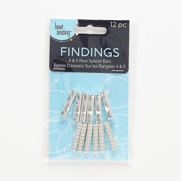 Spacer bar, silver-finished "pewter" (zinc-based alloy), 22x5mm 4-strand wavy rectangle and 23x4mm 5-strand beaded rectangle. Sold per pkg of 12. image number 0