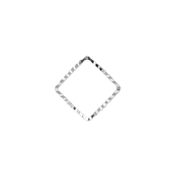 Component, silver-plated brass, 12.5mm single-sided diamond-cut open square, 1.3mm thick. Sold per pkg of 100. image number 0