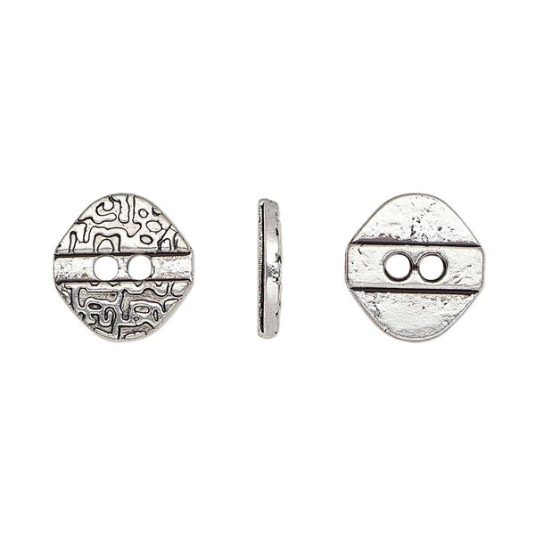 Button, antiqued silver-finished "pewter" (zinc-based alloy), 12x11.5mm single-sided textured flat diamond. Sold per pkg of 50. image number 0
