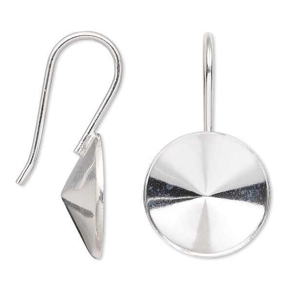 Ear wire Almost Instant Jewelry® 1pkg2 sterling silver, 34mm / 18mm rivoli glue-in setting, 18 gauge 1 pair image number 0