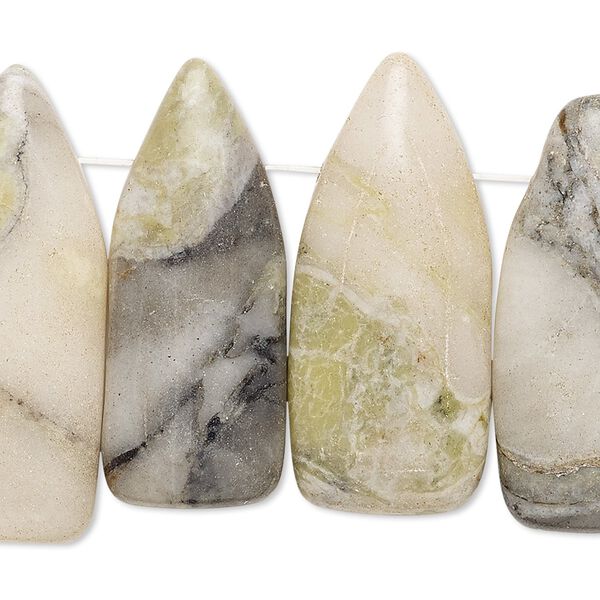 Green earth "jasper" 1pkg4, flat back puffed shield focal natural 32x12mm-36x15mm image number 0