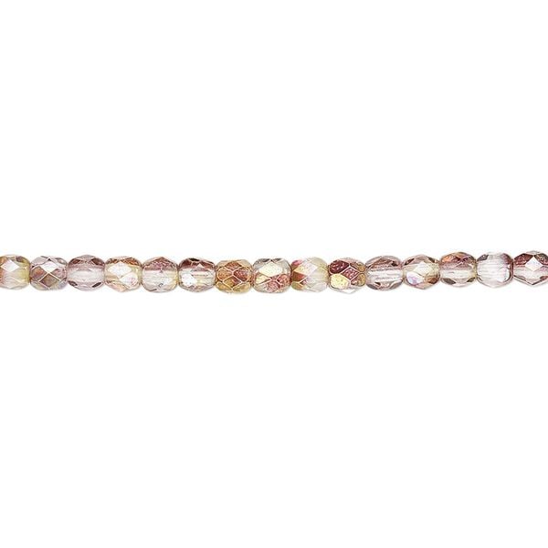 Bead, Czech fire-polished glass, pink and peach luster, 3mm faceted round. Sold per pkg of 1,200 (1 mass). image number 0