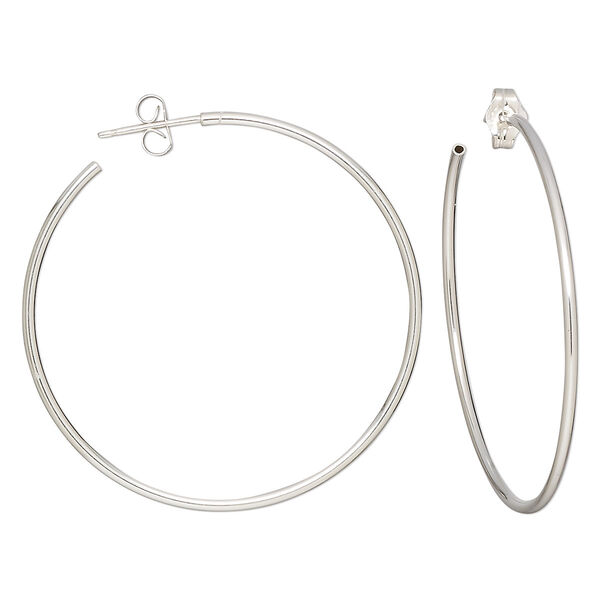 Earring, sterling silver, 38mm hoop with post and flexible hollow tube. Sold per pair. image number 0