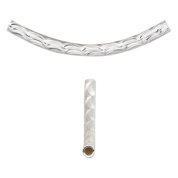 Bead, silver-plated brass, 41.5x9mm diamond-cut curved tube. Sold per pkg of 4. image number 0