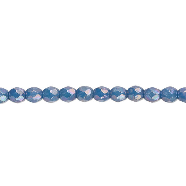 Bead, Czech fire-polished glass, opaque turquoise blue nebula, 4mm faceted round. Sold per 15-1/2" to 16" strand. image number 0