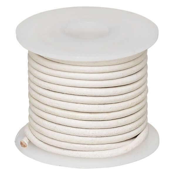 Cord, leather (dyed), white, 2mm round. Sold per 5-yard spool. image number 0