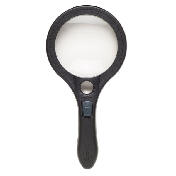 Magnifier, Carson®, Lumé Series™, glass, acrylic and plastic, black and clear, 9x4-1/2 inches with 3-1/2 inch 2.5x magnifying lens and 3/4 inch 7x magnifying lens. Sold individually. image number 0