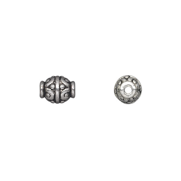 Bead, antique silver-plated "pewter" (zinc-based alloy), 9x7mm oval. Sold per pkg of 20. image number 0