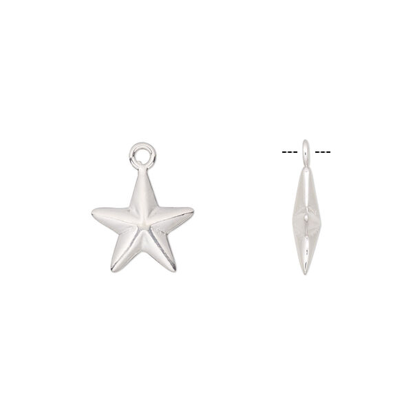 Charm, sterling silver, 11mm double-sided star. Sold individually. image number 0
