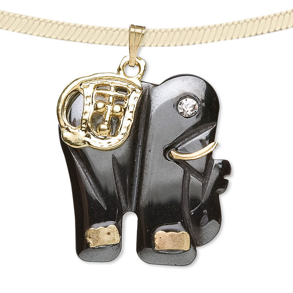 Hemalyke™ / brass / glass rhinestone 1pkg1, gold-finished / silver-finished elephant pendant 26x24mm image number 0