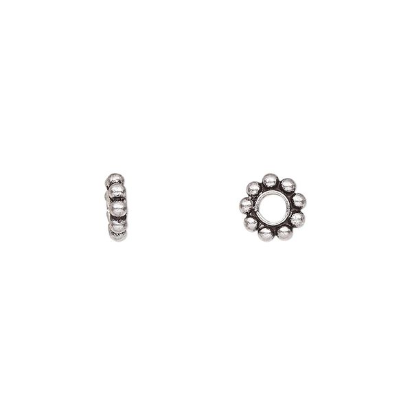 Bead, antiqued sterling silver, 7x2mm beaded rondelle. Sold per pkg of 15. image number 0