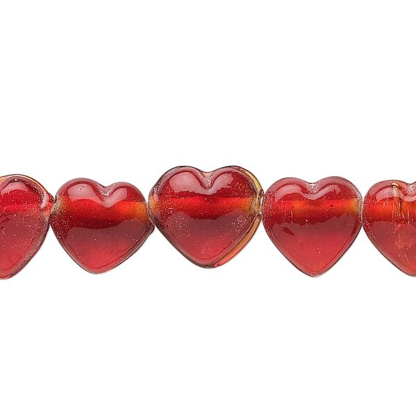 Bead, glass, translucent red, 11x11mm heart. Sold per pkg of (2) 15-1/2" to 16" strands. image number 0