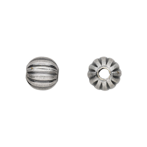 Bead, antique silver-plated brass, 10mm corrugated round. Sold per pkg of 100. image number 0