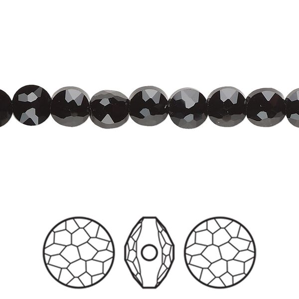Bead 4pk jet, Crystal Passions® 6mm puffed round 5034 image number 0