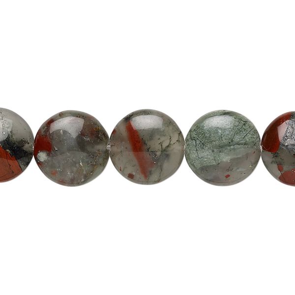 African bloodstone 1pkg1, puffed flat round bead natural 8 inch 12mm image number 0