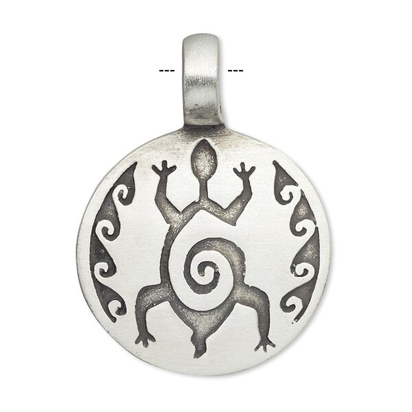 Pendant, antiqued pewter (tin-based alloy), 37x27mm domed round with turtle. Sold individually. image number 0