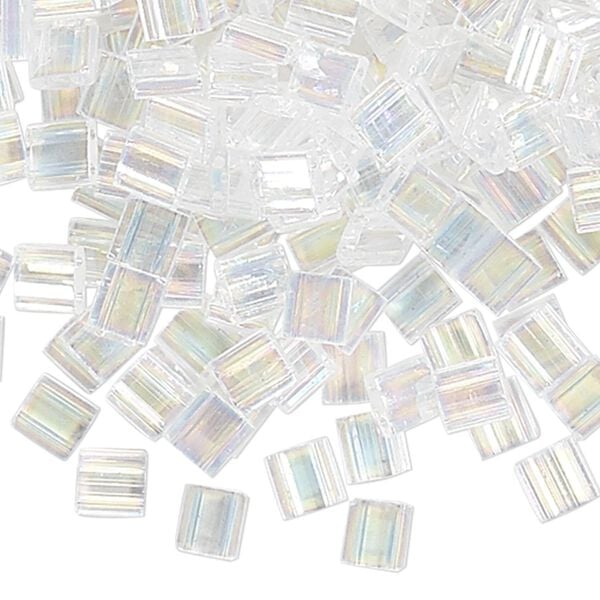 Seed bead, TILA®, glass, pkg/250g, 5mm full tila square, translucent rainbow crystal clear (TL-250). image number 0