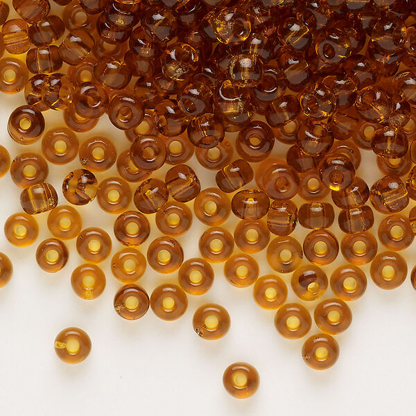 Seed bead, glass, pkg/50g, #6 rocaille, transparent topaz. image number 0
