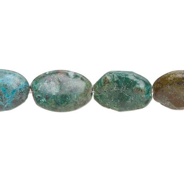 Bead, turquoise (dyed / stabilized), green-brown, 15x9mm-16x11mm puffed oval with 0.8-1.1mm hole, C- grade, Mohs hardness 5 to 6. Sold per 15-inch strand. image number 0