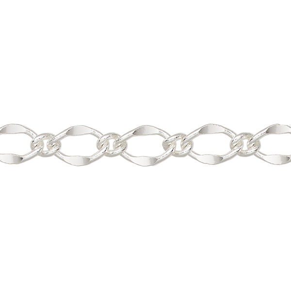 Chain, silver-finished brass, 6mm long and short oval. Sold per 50-foot spool. image number 0