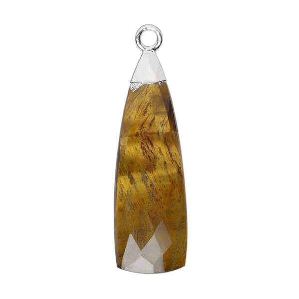 Tigereye / sterling silver 1pkg1, electroplated hand-cut faceted paddle drop natural 28x9mm image number 0